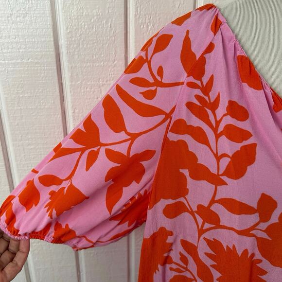 Talbots Blouse Top Pink Women Spring Short Sleeve Preppy Colorful Floral Size LP - Picture 2 of 7